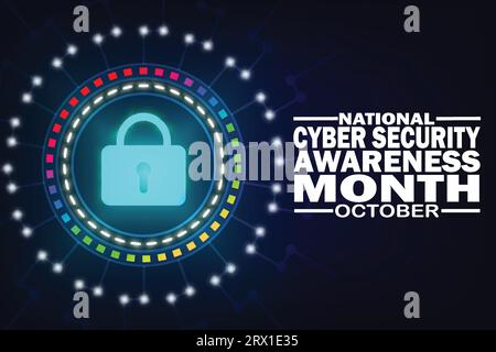 National Cyber Security Awareness Month Oktober. Es wird jedes Jahr im Oktober gefeiert. Vorlage für Hintergrund, Banner, Karte, Poster mit Text Stock Vektor