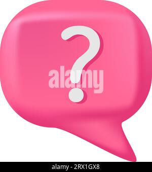 Fragezeichen auf rosa Sprechblasen. Vektor-3D-Rendering-Sprachblase. Frage- und Antwortblase in rosa Farben. Support-Chat 3D-Banner. Informationen Stock Vektor