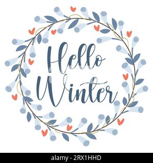 Hallo Winter. Abstrakter Laubkranz. Vektorillustration. Stock Vektor