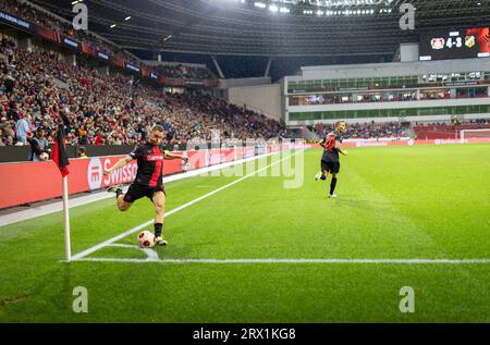 Leverkusen, Deutschland. September 2023. Florian Wirtz (Leverkusen), Alejandro Grimaldo (Leverkusen) Bayer Leverkusen - BK Häcken 21.09.2023 Copyright ( Stockfoto