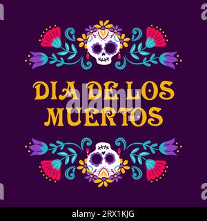 Tag der Toten. Dia de Muertos. Catrina, der Garbancera-Schädel, das festliche Skelett, mexikanische Volksblumen, die knöcherne Tänzerin. Vektorillustration in VI Stock Vektor