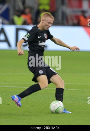 Frankfurt, Deutschland. September 2023. Hugo Larsson fotografiert beim Fußball Conference League Spiel Eintracht Frankfurt gegen den FC Aberdeen am 21.9.2023 in Frankfurt. Quelle: dpa/Alamy Live News Stockfoto