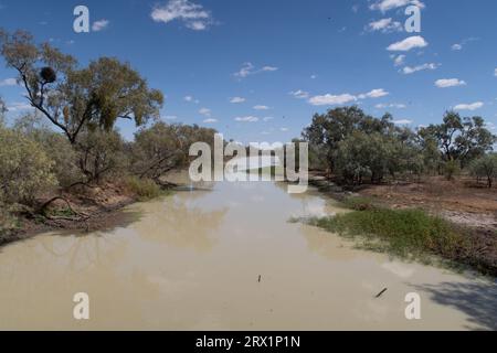 Die Longreach Region ist reich an einem großen Flusssystem, dem Thomson River, etwas außerhalb von longreach, Queensland, Australien Stockfoto