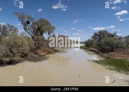 Die Longreach Region ist reich an einem großen Flusssystem, dem Thomson River, etwas außerhalb von longreach, Queensland, Australien Stockfoto