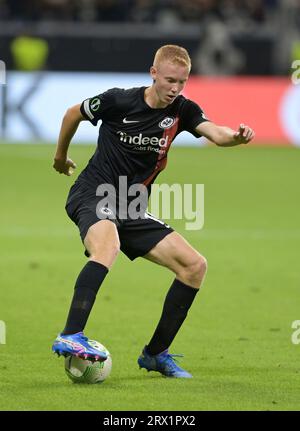 Frankfurt, Deutschland. September 2023. Hugo Larsson fotografiert beim Fußball Conference League Spiel Eintracht Frankfurt gegen den FC Aberdeen am 21.9.2023 in Frankfurt. Quelle: dpa/Alamy Live News Stockfoto