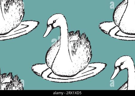 Nahtloses Muster mit lustigen Schwanenvögeln. Flache Vektorillustration mit Comic-Vogel-Silhouette. Niedliche Charaktere. Design für Einladung, Poster, Karte Stock Vektor