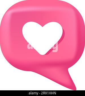 Herzzeichen auf rosa Sprechblasen. Vektor-3D-Rendering-Sprachblase. Frage- und Antwortblase in rosa Farben. Support-Chat 3D-Banner. Informationsschild Stock Vektor