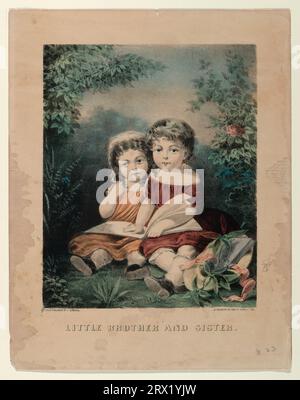 Lithographie, "kleiner Bruder und Schwester". DL*60.2243. Peters Prints Collection. Siehe auch 98-40021. Stockfoto