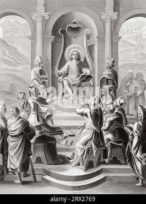 Der zwölfjährige Jesus im Tempel. Jungfrau Maria und Joseph fanden Jesus im Tempel unter den Ärzten. Luke-Buch. Illustration für das Leben unseres Herrn Jesus Christus, geschrieben von den vier Evangelisten, 1853 Stockfoto