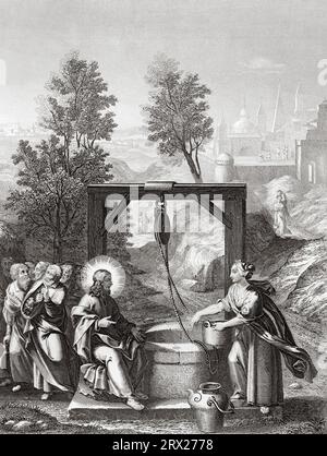 Jesus und die Samariterin am Brunnen. Illustration für das Leben unseres Herrn Jesus Christus, geschrieben von den vier Evangelisten, 1853 Stockfoto