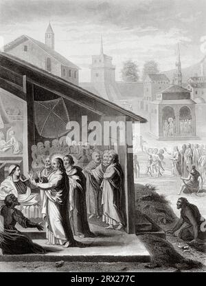 Jesus heilt die Schwiegermutter des heiligen Petrus. Illustration für das Leben unseres Herrn Jesus Christus, geschrieben von den vier Evangelisten, 1853 Stockfoto