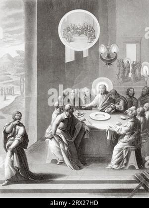 Das Letzte Abendmahl, Judas geht hinaus, um seinen Verrat an Jesus zu vollenden. Illustration für das Leben unseres Herrn Jesus Christus, geschrieben von den vier Evangelisten, 1853 Stockfoto