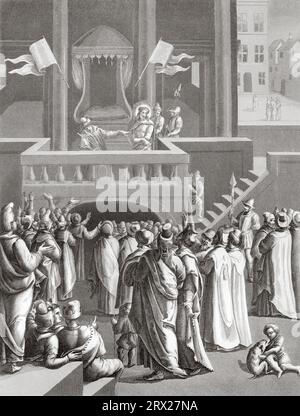 Pontius Pilatus stellt Jesus Christus mit Dornen vor die Menge und sagt: Hier ist der Mensch. Illustration für das Leben unseres Herrn Jesus Christus, geschrieben von den vier Evangelisten, 1853 Stockfoto