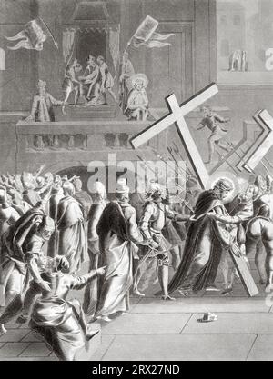 Pontius Pilatus übergab Jesus, um an ein Kreuz genagelt zu werden. Illustration für das Leben unseres Herrn Jesus Christus, geschrieben von den vier Evangelisten, 1853 Stockfoto