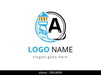 Letter A Lighthouse Logo Design Vektor Vorlage. Modernes Vektor-Leuchtturm-Logo für Unternehmen, Organisationen oder Websites Stock Vektor