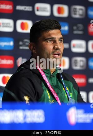 Südafrikas Damian de Allende während der Pressekonferenz im Stade de France in Paris. Bilddatum: Freitag, 22. September 2023. Stockfoto