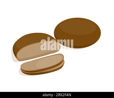 Schwarzes Brot, geschnitten auf weißem Hintergrund. Vektor-Illustration, Bäckereiprodukte, die im Cartoon-Stil von Hand hergestellt werden. Stock Vektor