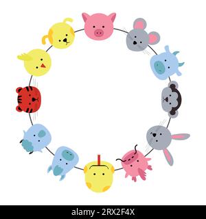 Chinesisches Tierkreisrad mit zwölf Tieren auf weißem Hintergrund. Vektorillustration. Stock Vektor