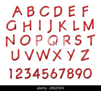 Alphabet, Zahlen, Schriftartisometrie in Grün, realistisch 3D-Stil auf weißem Hintergrund. Minimalistischer Fashion-Typ ABC, Vektor-Illustration für Ihre Stock Vektor