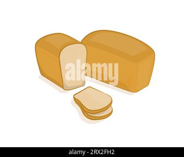 Weißes Brot, geschnitten auf weißem Hintergrund. Vektor-Illustration, Bäckereiprodukte, die im Cartoon-Stil von Hand hergestellt werden. Stock Vektor