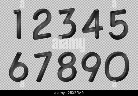 Nummernsammlung isometrische mathematische Zahlen, Symbole, Symbole Schriftart in 3D isoliert auf einem transparenten Hintergrund. Vektorillustration mit digitalem Geo Stock Vektor