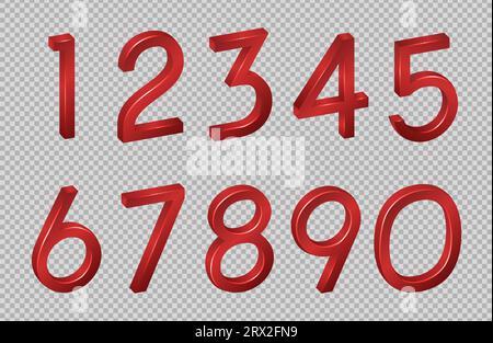 Nummernsammlung isometrische mathematische Zahlen, Symbole, Symbole Schriftart in 3D isoliert auf einem transparenten Hintergrund. Vektorillustration mit digitalem Geo Stock Vektor