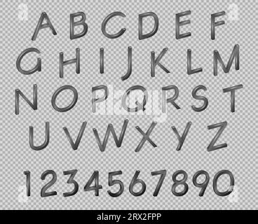 Alphabet, Zahlen, Schriftartisometrie in Grün, in realistischem 3D-Stil auf transparentem Hintergrund. Minimalistischer Mode-Typ ABC Buchstaben Vektor Illustrat Stock Vektor