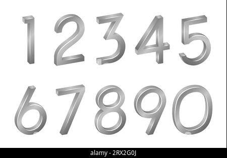 Number Collection isometrische mathematische Zahlen, Symbole und Symbole werden in 3D-Schrift auf weißem Hintergrund angezeigt. Vektordarstellung mit digitalem geometrischem Zeichen Stock Vektor