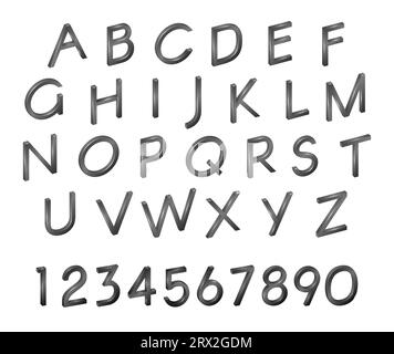 Alphabet, Zahlen, Schriftartisometrie in Grün, realistisch 3D-Stil auf weißem Hintergrund. Minimalistischer Fashion-Typ ABC, Vektor-Illustration für Ihre Stock Vektor
