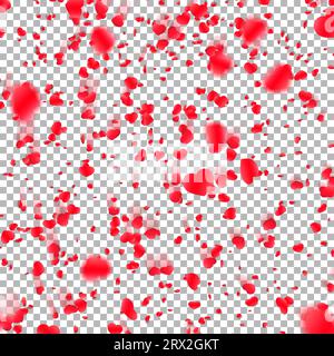 Hintergrund mit roten Herzen fallendem Konfetti, Blütenblätter in Herzform auf transparentem Hintergrund. Vektor-Illustration Internationale Frauen Stock Vektor