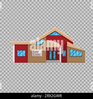 Kindertagesstätte in flachem Stil isoliert auf transparentem Hintergrund Vektor-Illustration. Kindergartenvorschulbildung, ein Ort, an dem viele Kinder leben Stock Vektor
