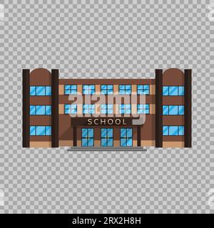 Das Schulgebäude ist im flachen Stil auf transparenter Hintergrundvektorillustration isoliert. Grund- und Sekundarschulbildung, das Gebäude, in dem die Stock Vektor