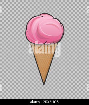 Eis rosa Frucht in Waffelbecher im Cartoon-Stil isoliert auf transparentem Hintergrund Vektor-Illustration. Milchprodukte, leckeres Dessert, kühles, erfrischendes ich Stock Vektor