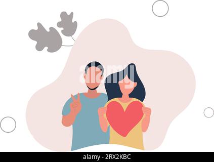 Menschen stehen mit Herz, Solidarität, Liebeskonzept.flache Vektorillustration Stock Vektor