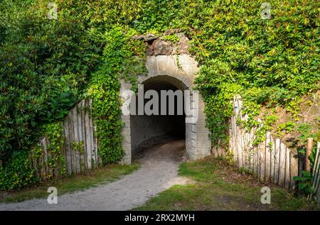 Landschaft des Naturschutzgebietes Heidestein zwischen Zeist und Driebergen-Rijsenburg, Pfad durch den alten Tunnel im Wald Stockfoto