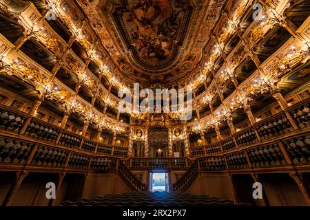 Inneneinrichtung der Markgräflichen Oper, UNESCO-Weltkulturerbe, Bayreuth, Bayern, Deutschland, Europa Stockfoto