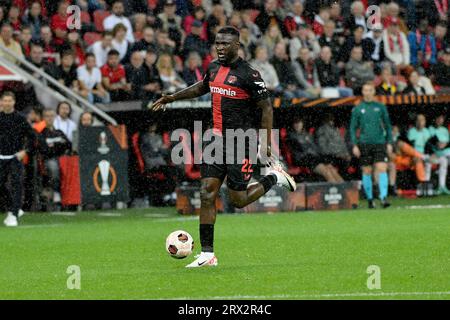 Leverkusen, Deutschland. September 2023. Fussball; Gruppenphase; Gruppenphase; Spieltag 01; Spieltag 01; UEFA Europa League; Saison 2023/2024; Saison 2023/2024; Bayer Leverkusen gegen BK Haecken am 21.09.2023 in Leverkusen. UBz: 22 Victor Boniface, Bayer Leverkusen. Quelle: dpa/Alamy Live News Stockfoto