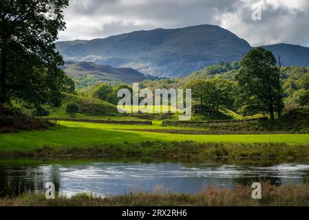 Der Fluss Brathay auf dem Cumbrian Way bei Elterwater in der Nähe von Ambleside im Lake DSistrict. Tranquill-Szene des Elter Water im Lake District Nati Stockfoto