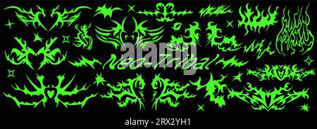 Y2K Neo Stammesformen Set. Abstrakte ethnische Formen im Gothic-Stil. Moderne Cyber-Elemente für das Tattoo-Design. Vektorillustration Stock Vektor