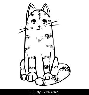 Niedliche Katze, Kätzchen in Linie Doodle-Stil emotionalen Charakter isoliert auf weißem Hintergrund. Comic-Tierzeichnung. Vektorillustration Stock Vektor