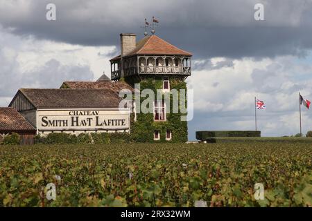 Bordeaux, Frankreich. September 2023. Blick auf das Schloss Smith Haut Lafitte, ein Grand Cru classé de Graves, Freitag, 22. September 2023 in Martillac, außerhalb von Bordeaux, Südwestfrankreich. Foto von Bob Edme/Pool/ABACAPRESS.COM Credit: Abaca Press/Alamy Live News Stockfoto