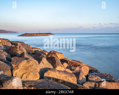 Felsenschutzgebiete, Sidmouth Beach, Sidmouth, Devon, England, Vereinigtes Königreich, Europa Stockfoto