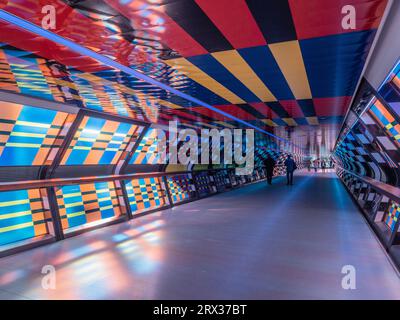 Von Camille Walala, Adams Plaza Bridge, Canary Wharf, Docklands, London, England, Großbritannien, Europa Stockfoto