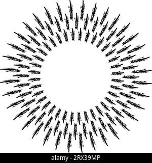 Sonnenstrahlen, abstrakte Hand gezeichnet, bürstet Strahlen Sonnenkreisstrahl Stock Vektor