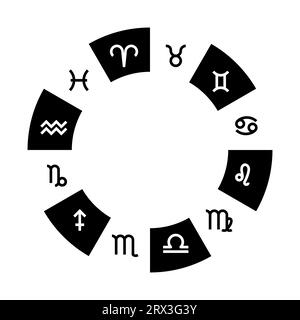 Astrologierad mit Sternzeichen. Geheimnisvoll und esoterisch. Horoskop-Vektorillustration Stock Vektor