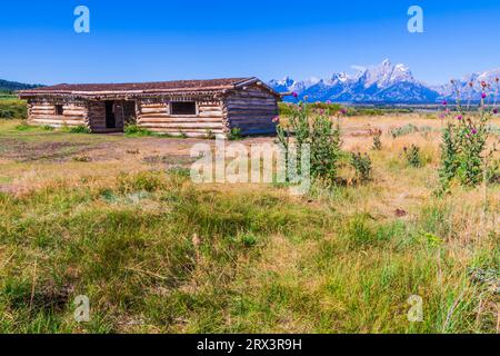 Grand Teton Berge bei Cunningham historischen Kabinenbereich im Grand Teton National Park in Wyoming im Spätsommer. Stockfoto