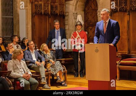 Barcelona, Barcelona, Spanien. September 2023. Der Bürgermeister von Kiew, Vitali KlichkÃ³, nimmt an der Ausrufung von La MercÃ¨, Barcelonas populärem Festival, im Rathaus Teil. Kiew war die Gaststadt dieser Ausgabe des Festivals 2023. (Bild: © Marc Asensio Clupes/ZUMA Press Wire) NUR REDAKTIONELLE VERWENDUNG! Nicht für kommerzielle ZWECKE! Stockfoto