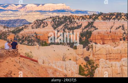 Abendlicht kurz vor Sonnenuntergang auf Hoodoos und Felsformationen im Märchenland Canyon im Bryce Canyon National Park in Utah... Stockfoto