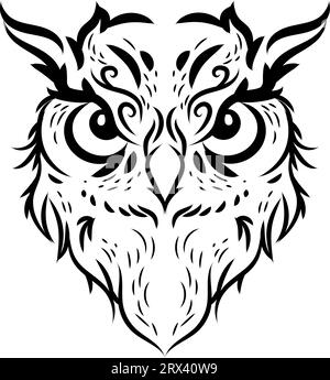 Eulenkopf-Tattoo, Illustration, Vektor auf weißem Hintergrund. Stock Vektor