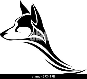 Hundekopf-Tattoo, Tattoo-Illustration, Vektor auf weißem Hintergrund. Stock Vektor